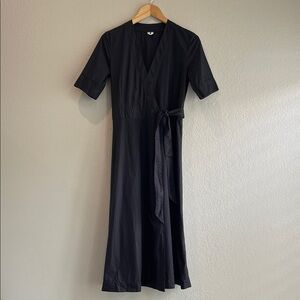 Elegant Black Poplin Wrap Dress